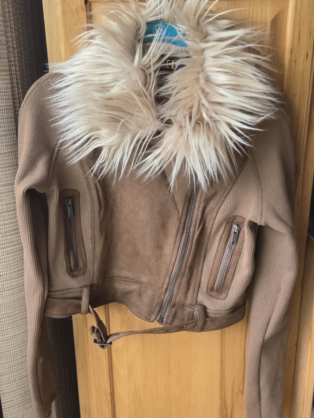 dELiA*s Tan Faux Fur Collar Moto Jacket